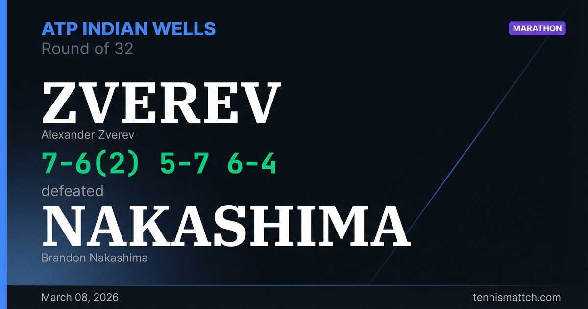Alexander Zverev vs Brandon Nakashima — ATP Indian Wells 2026