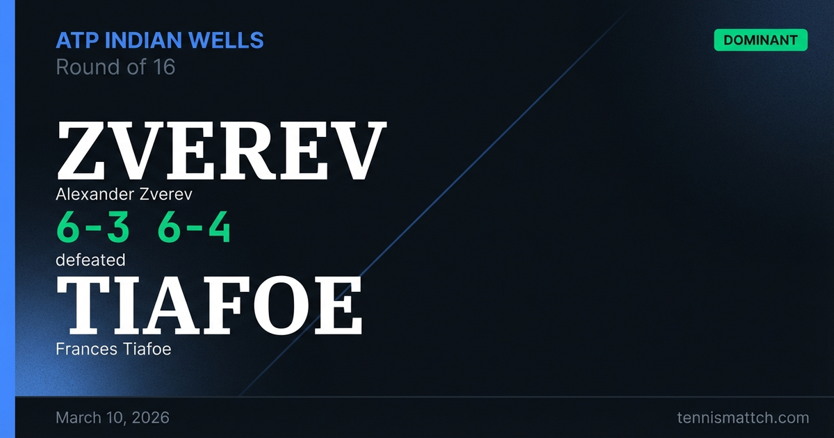 Alexander Zverev vs Frances Tiafoe — ATP Indian Wells 2026