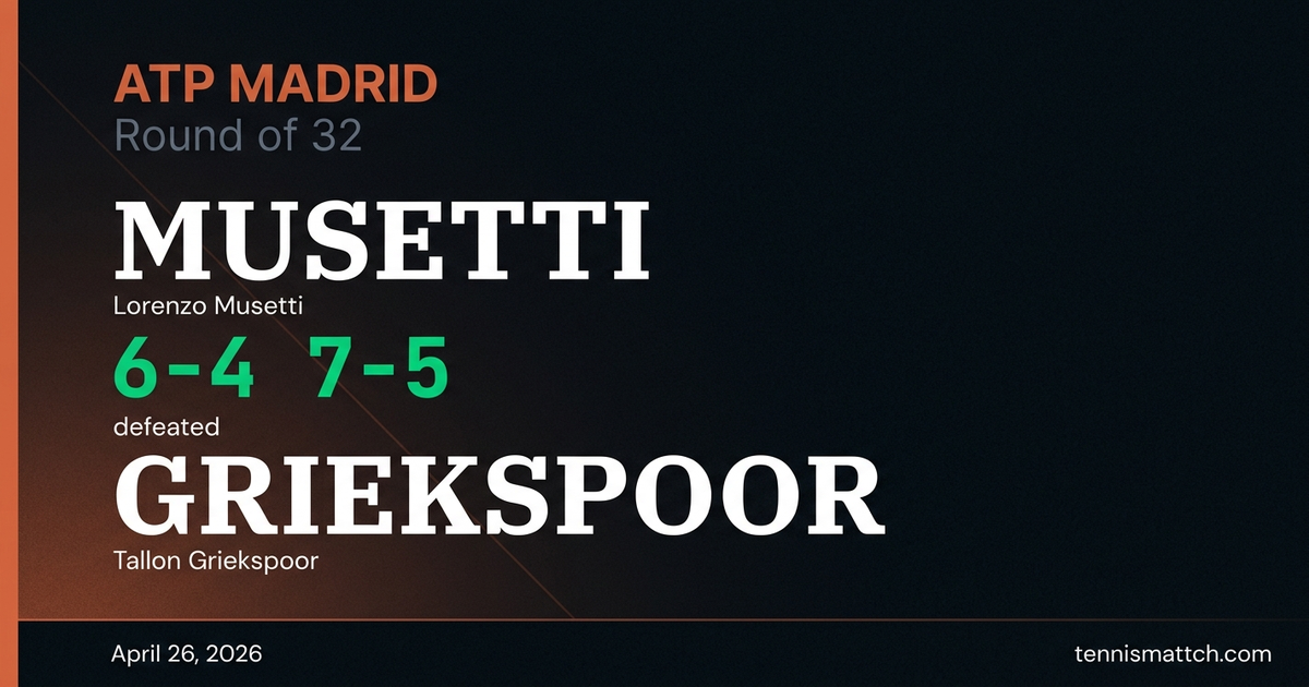 Lorenzo Musetti vs Tallon Griekspoor — Madrid 2026