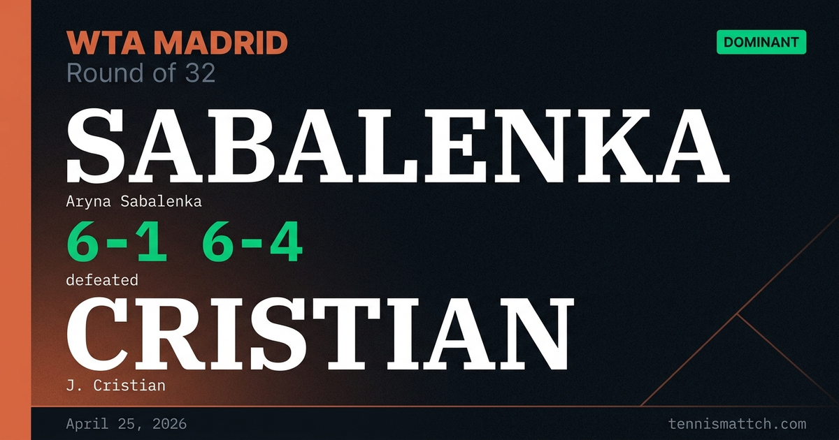 Aryna Sabalenka vs J. Cristian — Madrid 2026