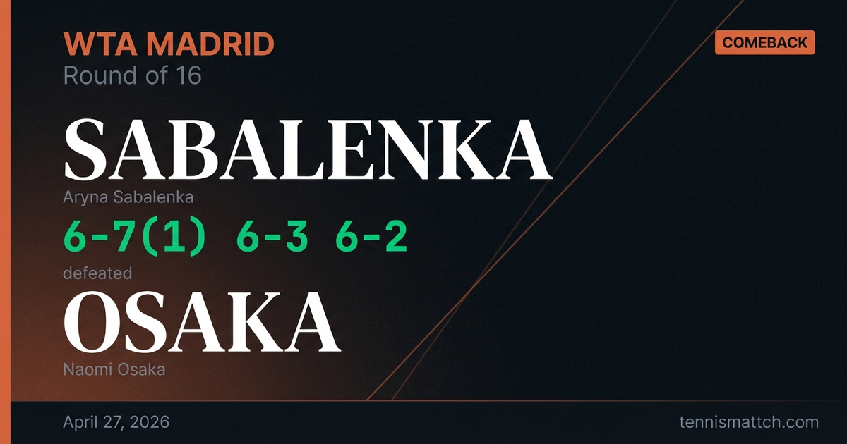 Aryna Sabalenka vs Naomi Osaka — Madrid 2026