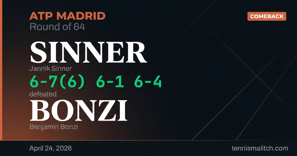 Jannik Sinner vs Benjamin Bonzi — Madrid 2026