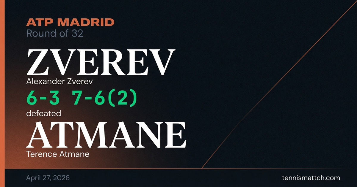 Alexander Zverev vs Terence Atmane — Madrid 2026