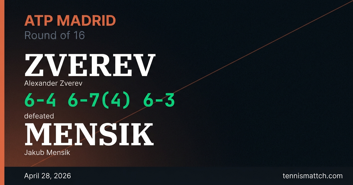 Alexander Zverev vs Jakub Mensik — Madrid 2026