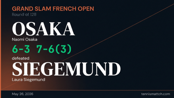 Naomi Osaka vs Laura Siegemund — French Open 2026