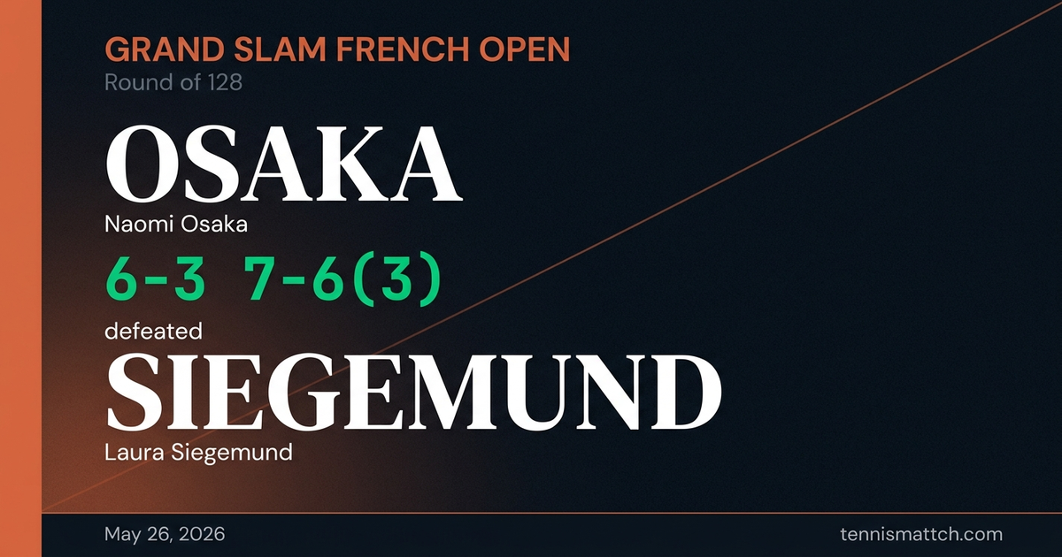 Naomi Osaka vs Laura Siegemund — French Open 2026