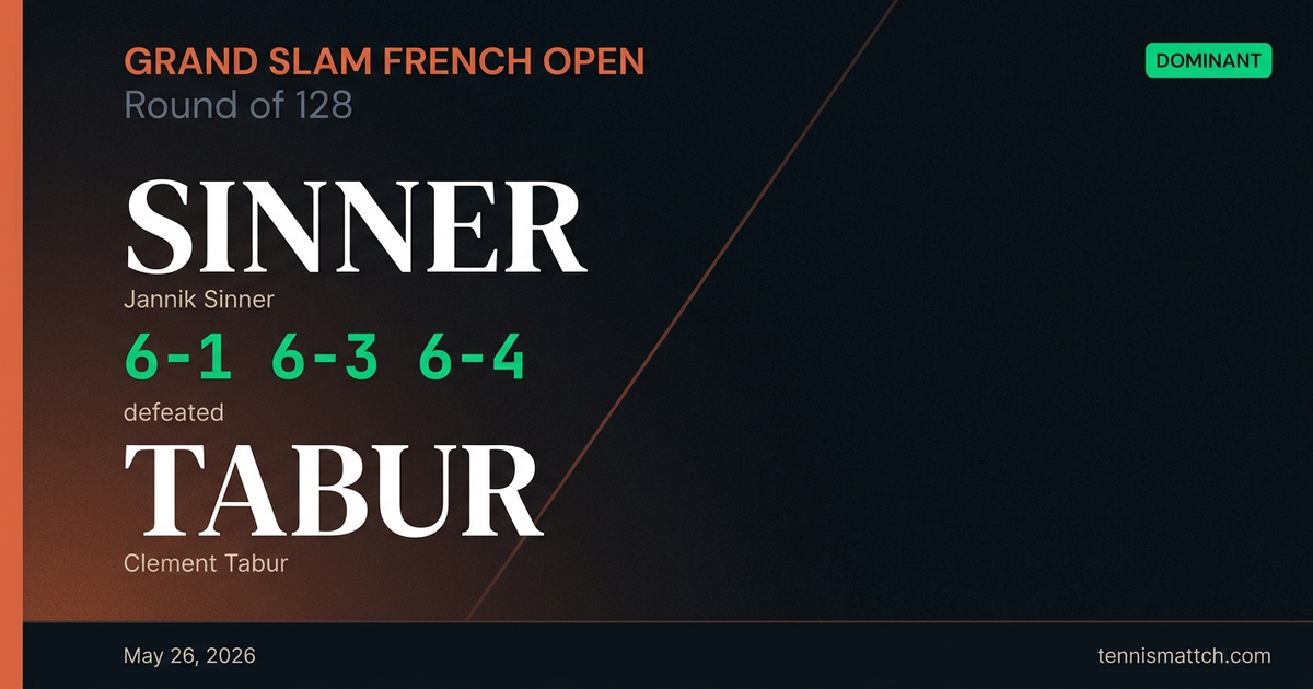 Jannik Sinner vs Clement Tabur — French Open 2026