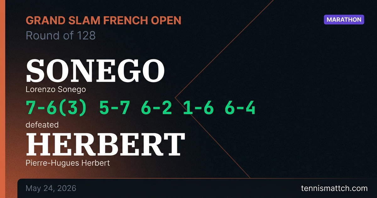 Lorenzo Sonego vs Pierre-Hugues Herbert — French Open 2026